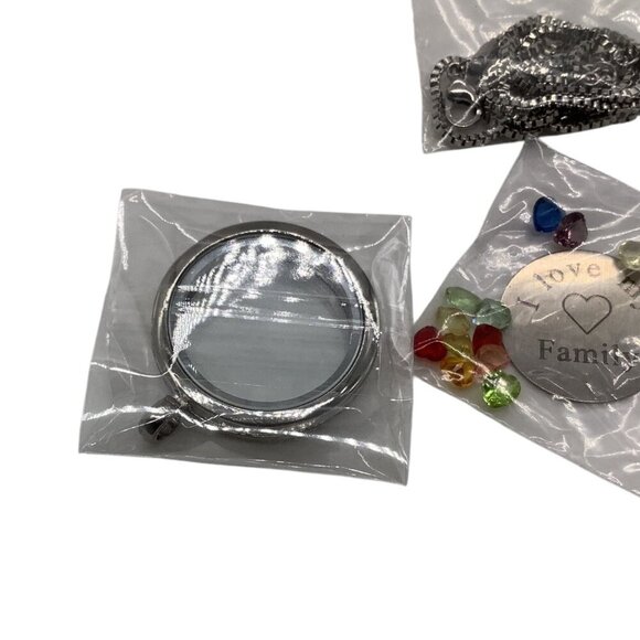 I Love My Family Locket Necklace Chain With Charms Set 21in Sliver Tone - Picture 8 of 10